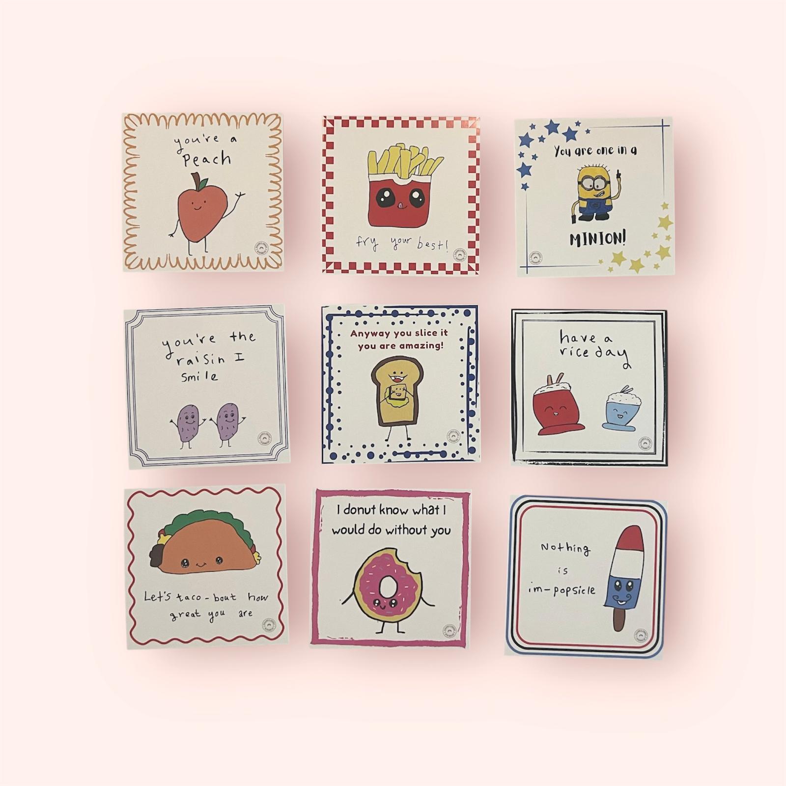 50 unique hand-drawn delightful, personalized notes designed to bring joy and encouragement to your child's lunch. Each note features cheerful messages and fun illustrations that inspire smiles and foster a sense of connection, no matter the distance.